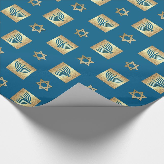 Gold Menorah & Star of David Jewish Holidays Wrapping Paper (Corner)