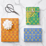 Gold Menorahs   Blue Stars Wrapping Paper Sheets<br><div class="desc">Gold Menorahs   Blue Stars

Change the background color to match your style.</div>