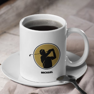 Gold Mens Golf Silhouette Coffee Mug