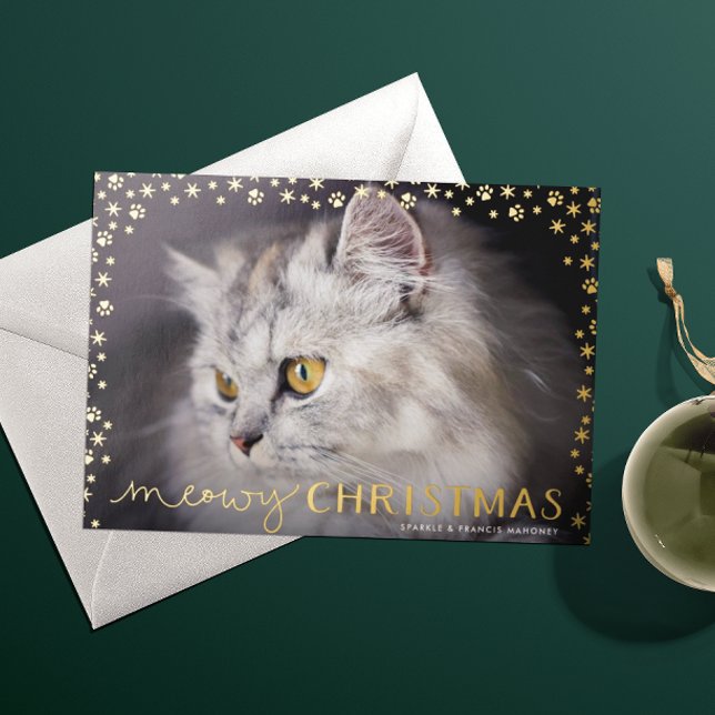Gold Meowy Christmas Cat Lover Photo Foil Holiday Card (Creator Uploaded)