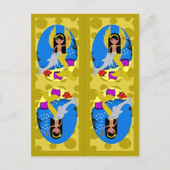 Gold Mermaid and Merfaery Bookmarks Postcard (Front)
