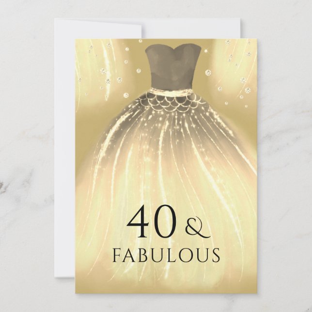 Gold Mermaid Dress 40 & Fabulous 40th Birthday Invitation (Front)