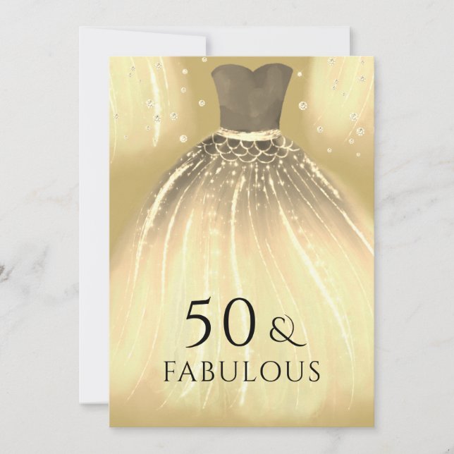 Gold Mermaid Dress 50 & Fabulous 50th Birthday  Invitation (Front)