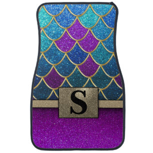 Gold Mermaid Glitter Luxe Monogrammed Classic Car Floor Mat