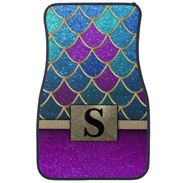 Gold Mermaid Glitter Luxe Monogrammed Classic Car Floor Mat (Front)