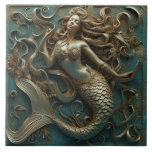 Gold Mermaid Luxury Marine Ceramic Tile<br><div class="desc">Dive into coastal elegance with this stunning design, featuring a beautiful mermaid in faux gold colour against a teal background. The 3D effect brings her to life, adding a touch of magic to any space. Perfect for mermaid lovers and beach house decor, this tile adds a unique, fantasy-inspired charm to...</div>