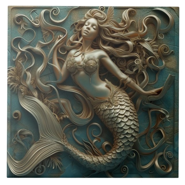 Gold Mermaid Luxury Marine Ceramic Tile (Front)