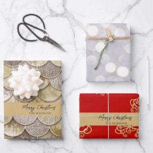 Gold Mermaid Scales and Snowflakes  Wrapping Paper Sheets