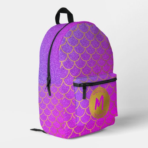 Gold Mermaid Scales Pink Glitter Pattern Monogram Printed Backpack