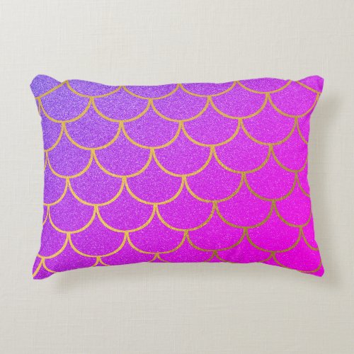Gold Mermaid Scales Pink Purple Glitter Accent Pillow