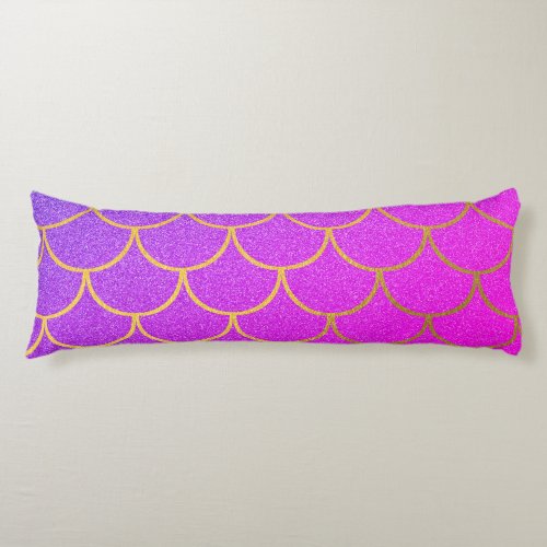 Gold Mermaid Scales Pink Purple Glitter  Body Pillow