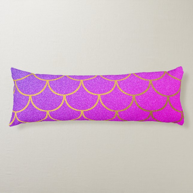 Gold Mermaid Scales Pink Purple Glitter  Body Pillow (Front)