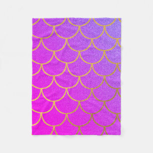 Gold Mermaid Scales Pink Purple Glitter Fleece Blanket