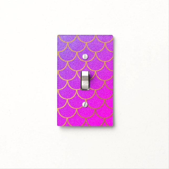 Gold Mermaid Scales Pink Purple Glitter  Light Switch Cover (In Situ)