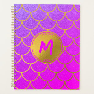 Gold Mermaid Scales Pink Purple Glitter Monogram Planner
