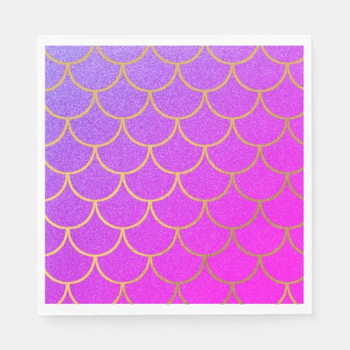 Gold Mermaid Scales Pink Purple Glitter Napkins