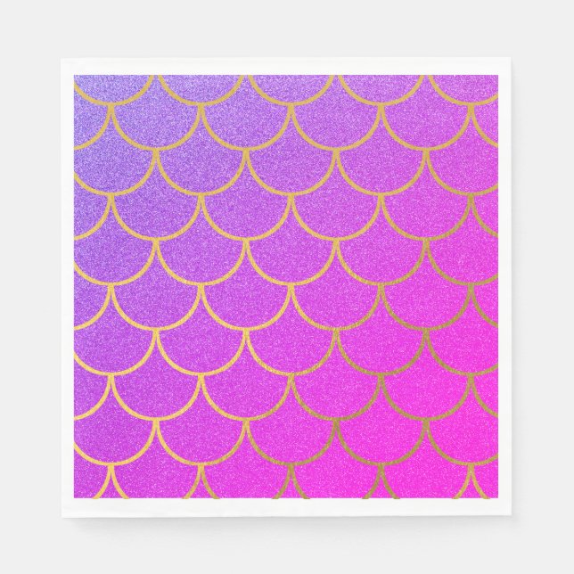 Gold Mermaid Scales Pink Purple Glitter Napkins (Front)