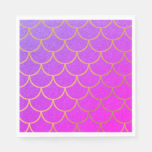 Gold Mermaid Scales Pink Purple Glitter Napkins (Front)
