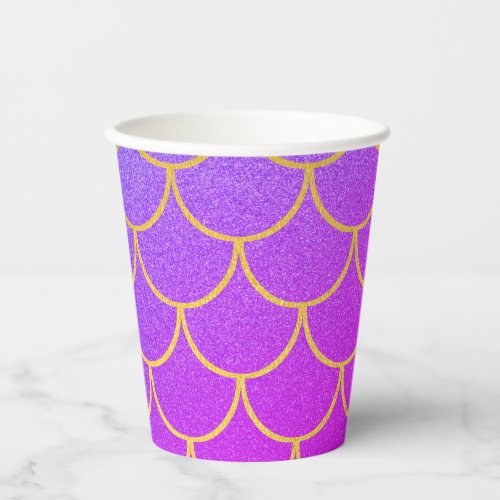 Gold Mermaid Scales Pink Purple Glitter  Paper Cups