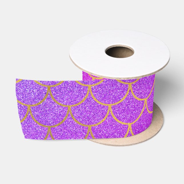 Gold Mermaid Scales Pink Purple Glitter  Satin Ribbon (Spool)