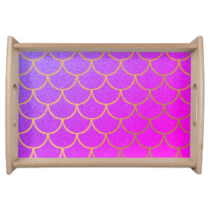 Gold Mermaid Scales Pink Purple Glitter Serving Tray