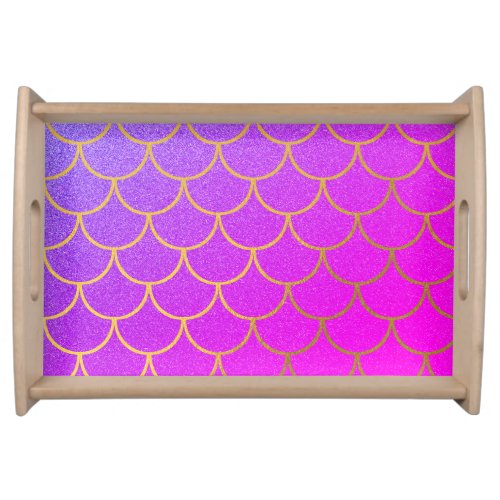 Gold Mermaid Scales Pink Purple Glitter Serving Tray