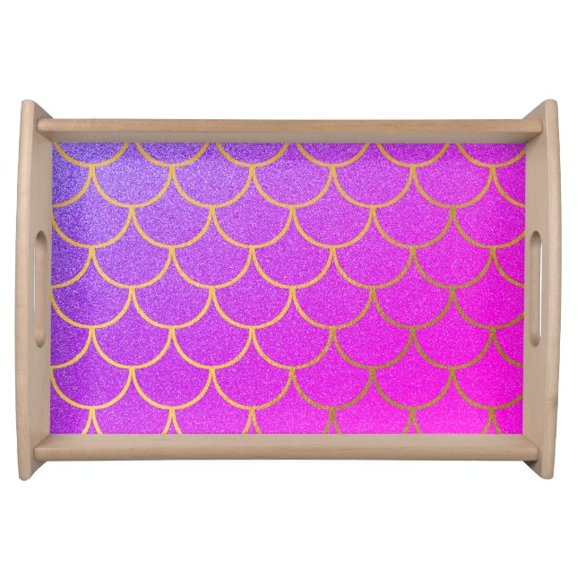 Gold Mermaid Scales Pink Purple Glitter Serving Tray (Front)
