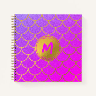 Gold Mermaid Scales Pink Purple Glitter Sketchbook Notebook