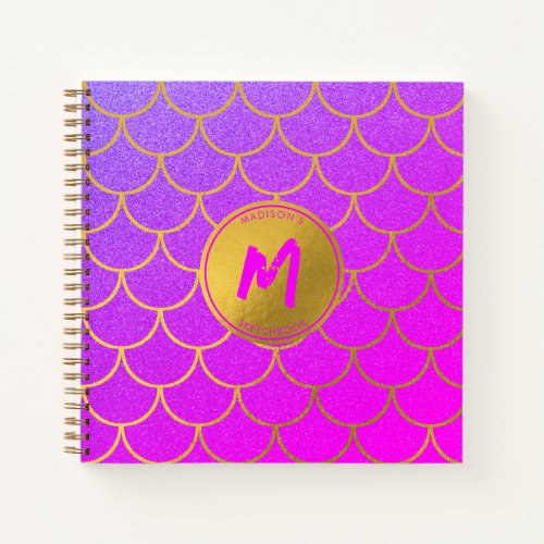 Gold Mermaid Scales Pink Purple Glitter Sketchbook Notebook