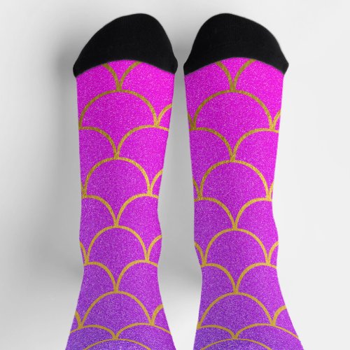 Gold Mermaid Scales Pink Purple Glitter  Socks