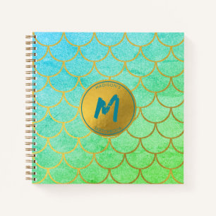 Gold Mermaid Scales Teal Glitter Sketchbook Notebook