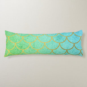 Gold Mermaid Scales Teal Turquoise Glitter Body Pillow