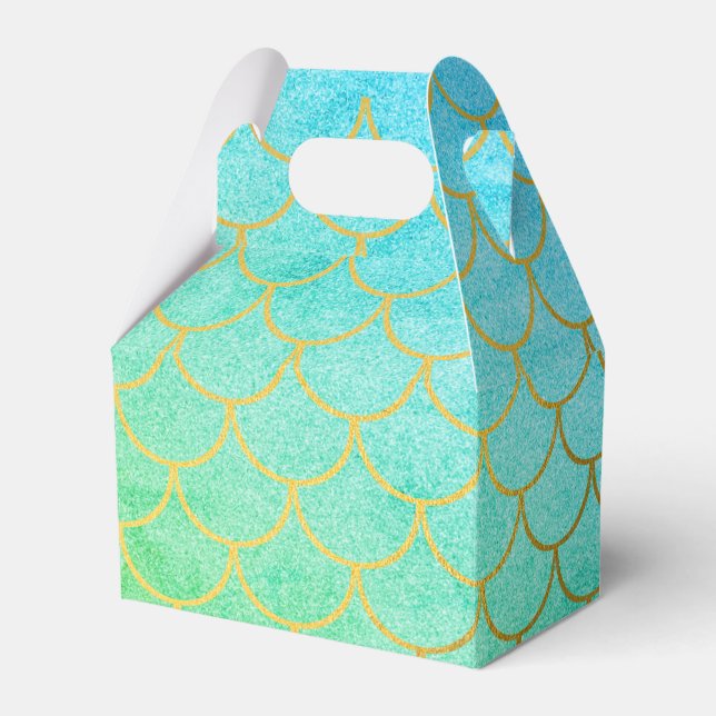 Gold Mermaid Scales Teal Turquoise Glitter  Favor Boxes (Front Side)