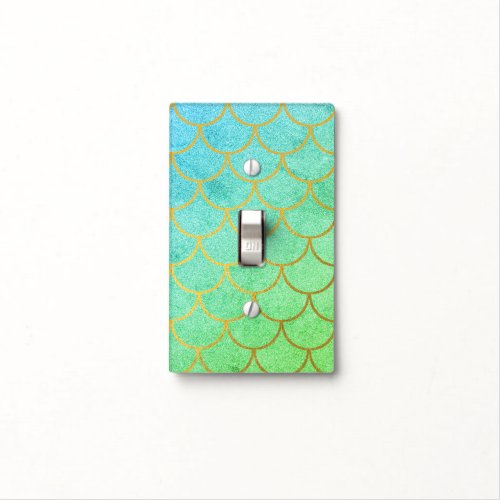 Gold Mermaid Scales Teal Turquoise Glitter Light Switch Cover