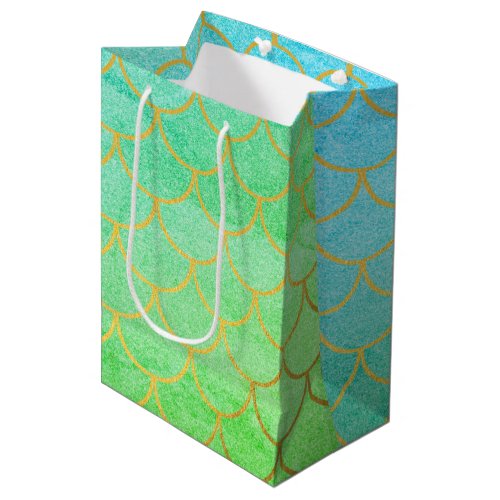 Gold Mermaid Scales Teal Turquoise Glitter Medium Gift Bag
