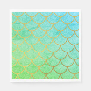 Gold Mermaid Scales Teal Turquoise Glitter Napkins