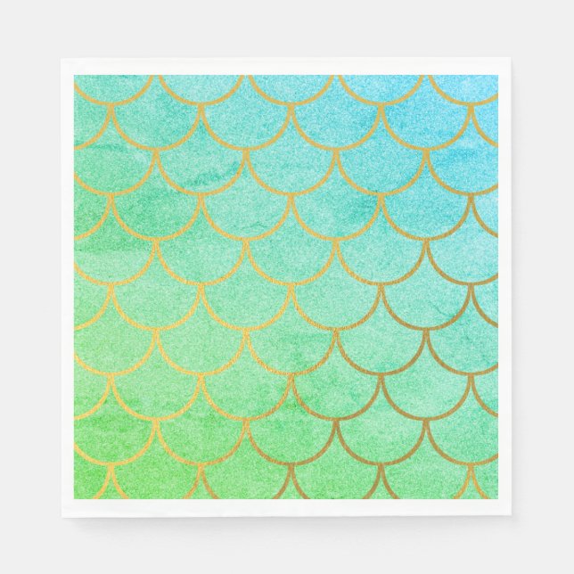 Gold Mermaid Scales Teal Turquoise Glitter  Napkins (Front)