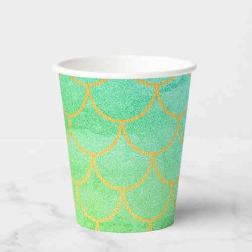 Gold Mermaid Scales Teal Turquoise Glitter Paper Cups