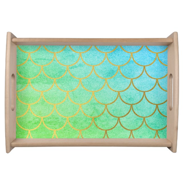 Gold Mermaid Scales Teal Turquoise Glitter  Serving Tray (Front)