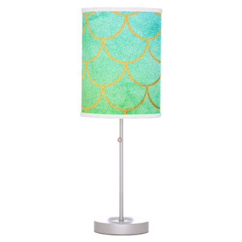 Gold Mermaid Scales Teal Turquoise Glitter Table Lamp