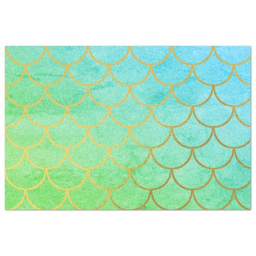 Gold Mermaid Scales Teal Turquoise Glitter  Tissue Paper
