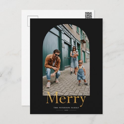 Gold Merry Arch Frame Photo Christmas Postcard