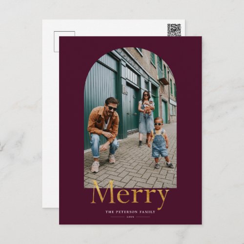 Gold Merry Arch Frame Photo Christmas Postcard