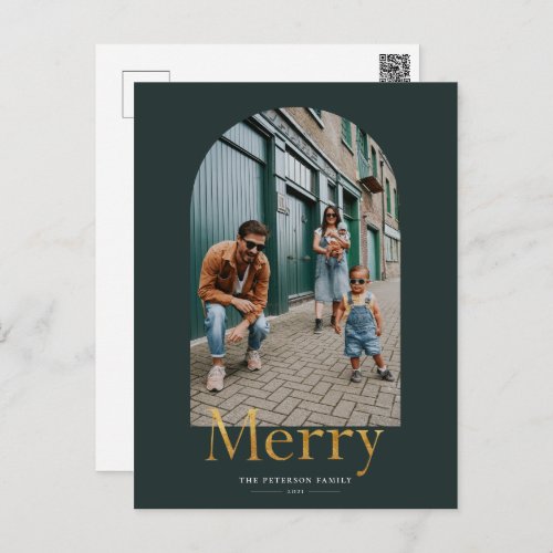 Gold Merry Arch Frame Photo Christmas Postcard