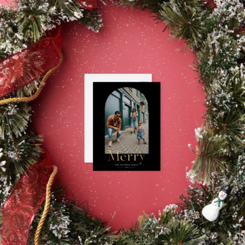 Gold Merry Arch Frame Photo Foil Holiday Postcard