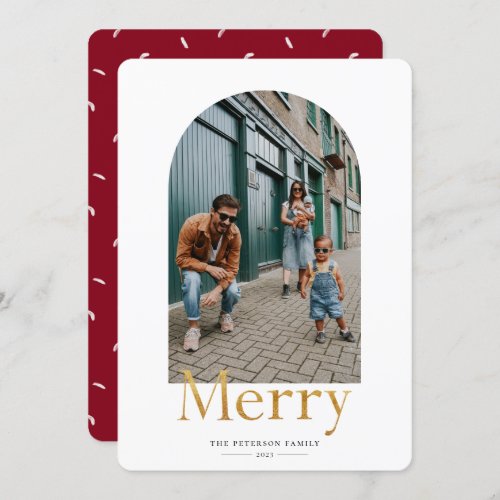 Gold Merry Arch Frame Photo Holiday Card