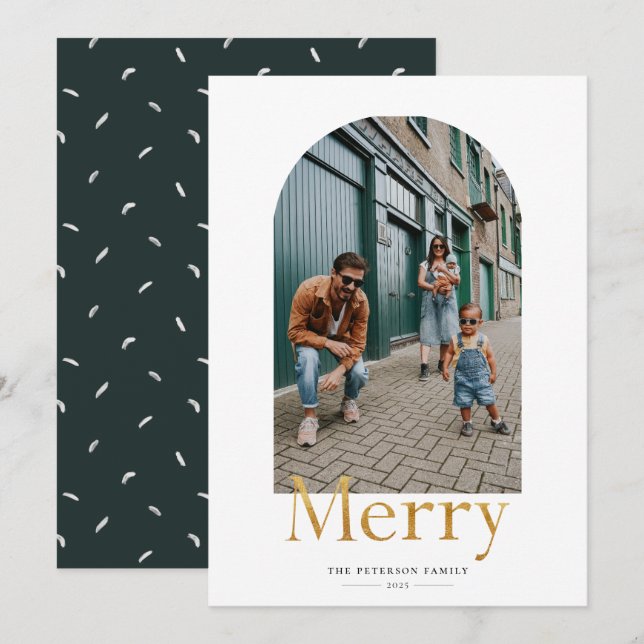 Gold Merry Arch Frame Photo Holiday Card (Front/Back)