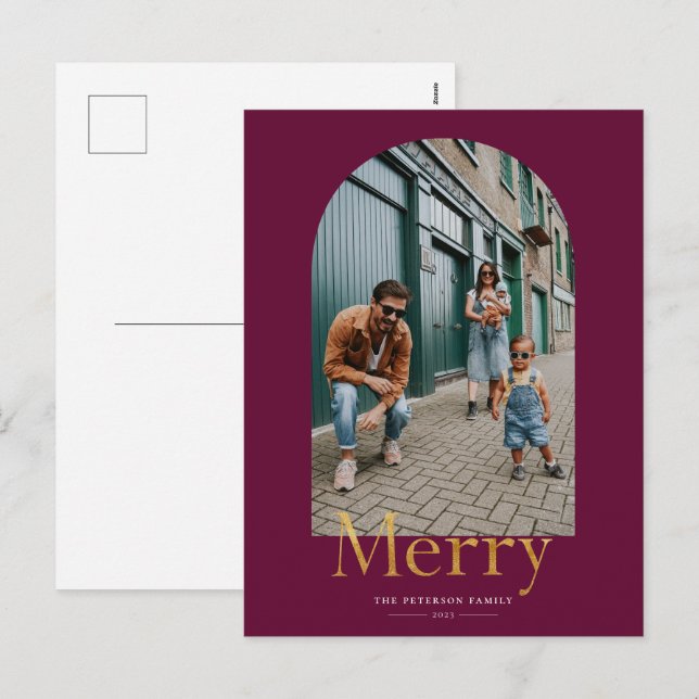 Gold Merry Arch Frame Photo Holiday Postcard (Front/Back)