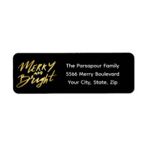 Gold Merry & Bright Holiday Return Address Label