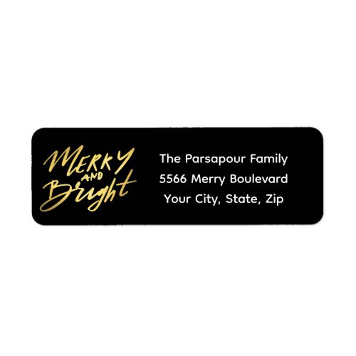 Gold Merry  Bright Holiday Return Address Label